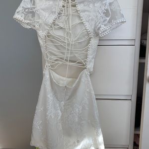 xenia white lace cut out mini dress